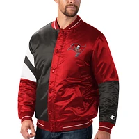 Men's Starter Red/Black Tampa Bay Buccaneers Leader Varsity Satin Full-Snap Jacket