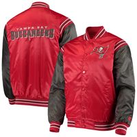 Men's Starter Red/Pewter Tampa Bay Buccaneers Enforcer Satin Full-Snap - Varsity Jacket