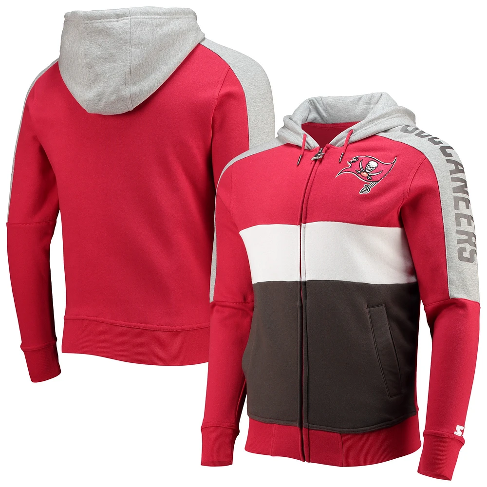 Sweat à capuche avec fermeture éclair et blocs de couleurs pour homme Starter Red/Pewter Tampa Bay Buccaneers Playoffs