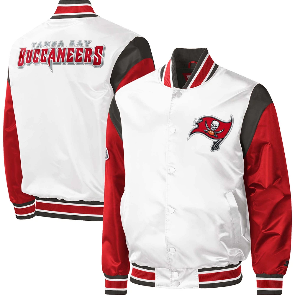 Men's Starter White Tampa Bay Buccaneers Warm Up Pitch Full-Snap - Varsity Jacket