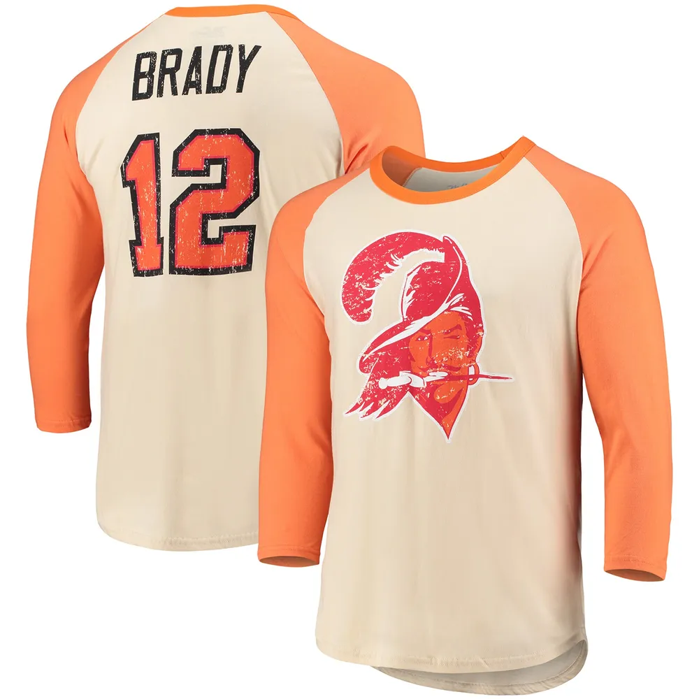 Lids Tom Brady Tampa Bay Buccaneers Player Name & Number Raglan 3/4-Sleeve  T-Shirt - Cream/Orange