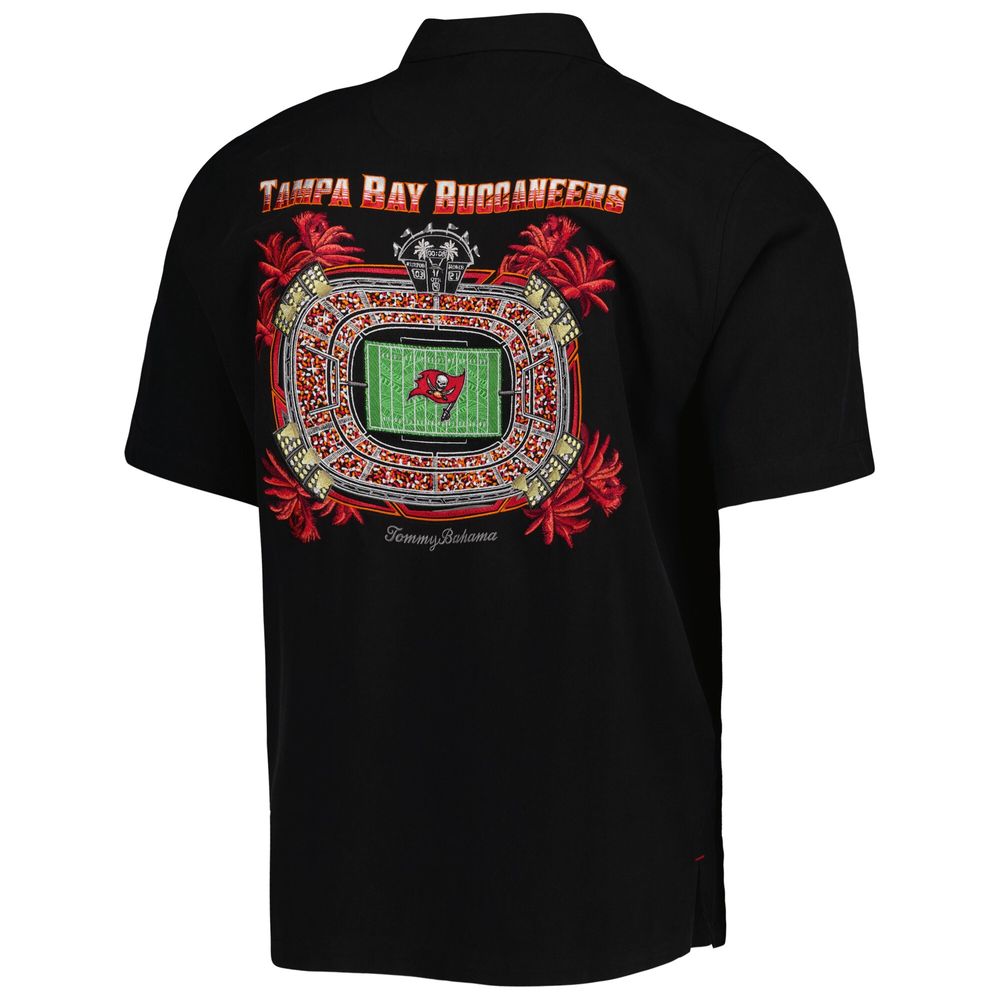 Men's Tommy Bahama Black Tampa Bay Buccaneers Top of Your Game Camp Button-Up Shirt