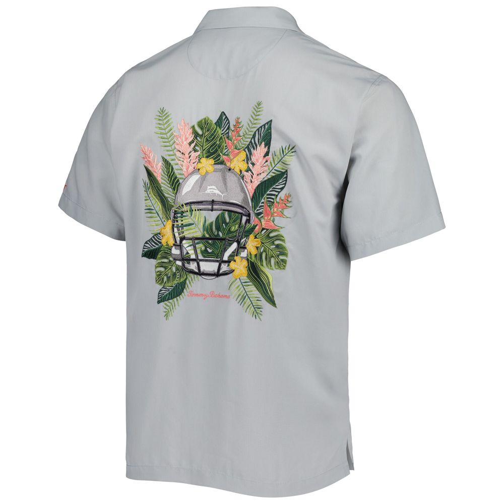 Men's Tommy Bahama Gray Tampa Bay Buccaneers Coconut Point Frondly Fan Camp IslandZone Button-Up Shirt