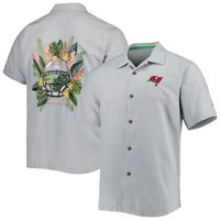 Men's Tommy Bahama Gray Tampa Bay Buccaneers Coconut Point Frondly Fan Camp IslandZone Button-Up Shirt