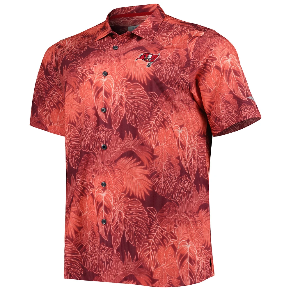Men's Tommy Bahama Red Tampa Bay Buccaneers Big & Tall Coast Luminescent Fronds Camp IslandZone Button-Up Shirt