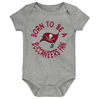 Newborn & Infant Red/Black/Heather Gray Tampa Bay Buccaneers Game On Three-Piece Bodysuit Set