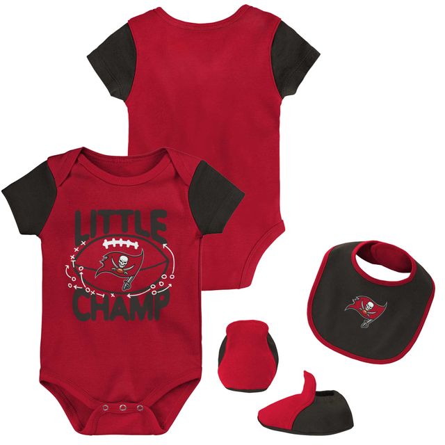 Ensemble bavoir et bottillons pour nouveau-nés bébés Tampa Bay Buccaneers rouge/noir Little Champ trois pièces