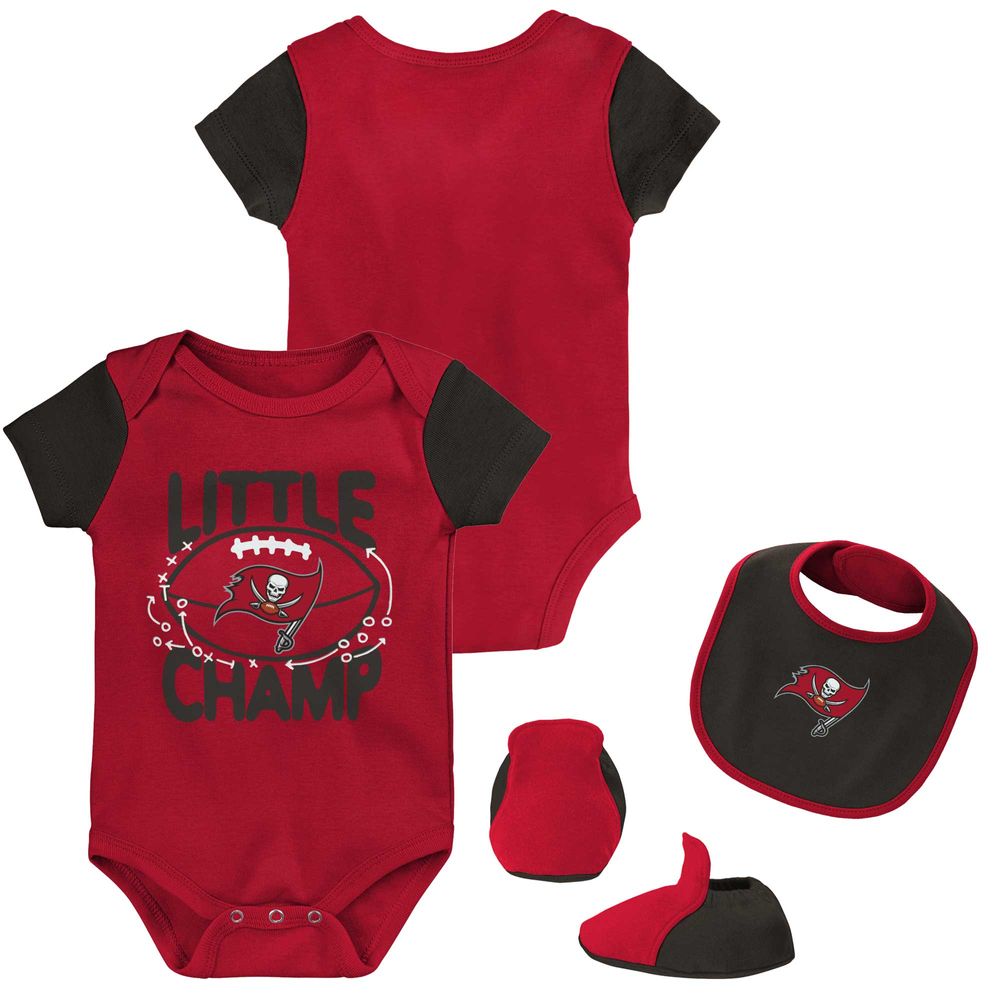 Newborn & Infant Red/Black Tampa Bay Buccaneers Little Champ Three-Piece Bodysuit Bib Booties Set