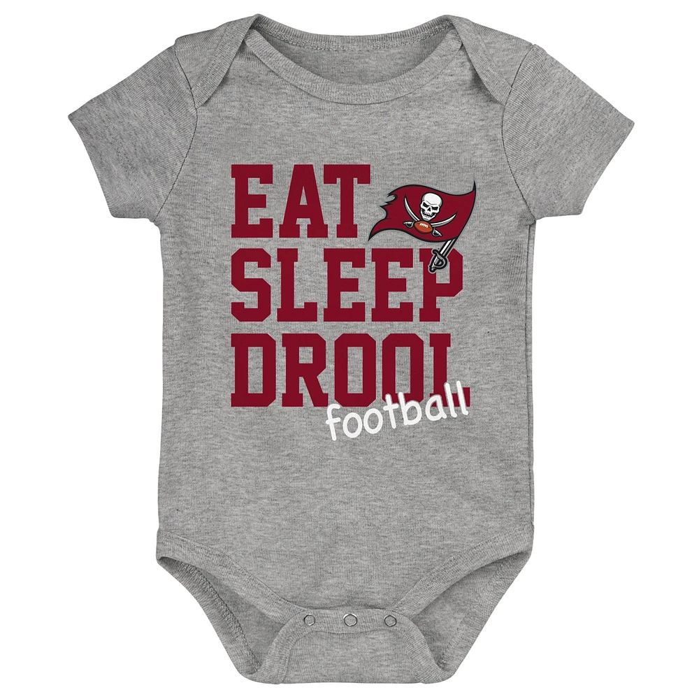 Newborn & Infant Red/Orange/Heather Gray Tampa Bay Buccaneers Three-Pack Eat, Sleep Drool Retro Bodysuit Set