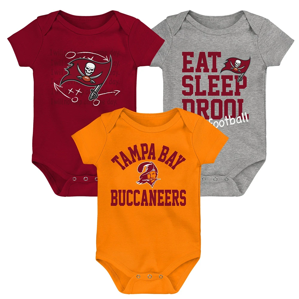 Newborn & Infant Red/Orange/Heather Gray Tampa Bay Buccaneers Three-Pack Eat, Sleep Drool Retro Bodysuit Set