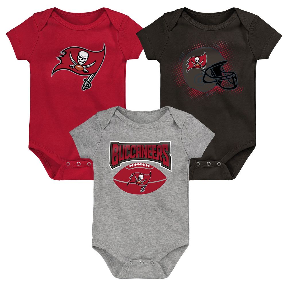 Newborn & Infant Red/Pewter/Heathered Gray Tampa Bay Buccaneers Game On Three-Piece - Bodysuit Set