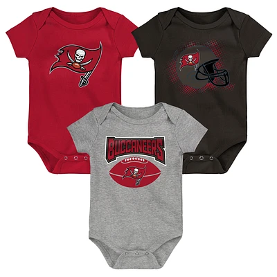 Newborn & Infant Red/Pewter/Heathered Gray Tampa Bay Buccaneers Game On Three-Piece - Bodysuit Set