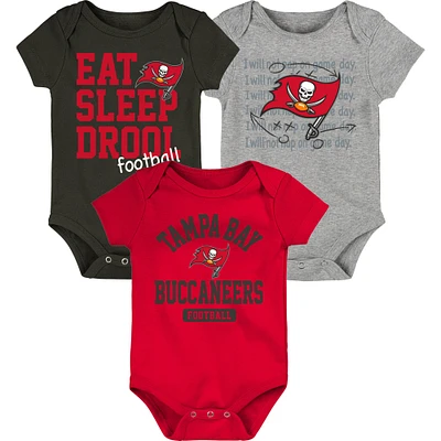 Newborn & Infant Red/Pewter/Heathered Gray Tampa Bay Buccaneers Three-Piece Eat Sleep Drool Bodysuit Set