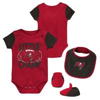 Newborn & Infant Red/Pewter Tampa Bay Buccaneers 3-Piece Little Champ Bodysuit Bib Booties - Set