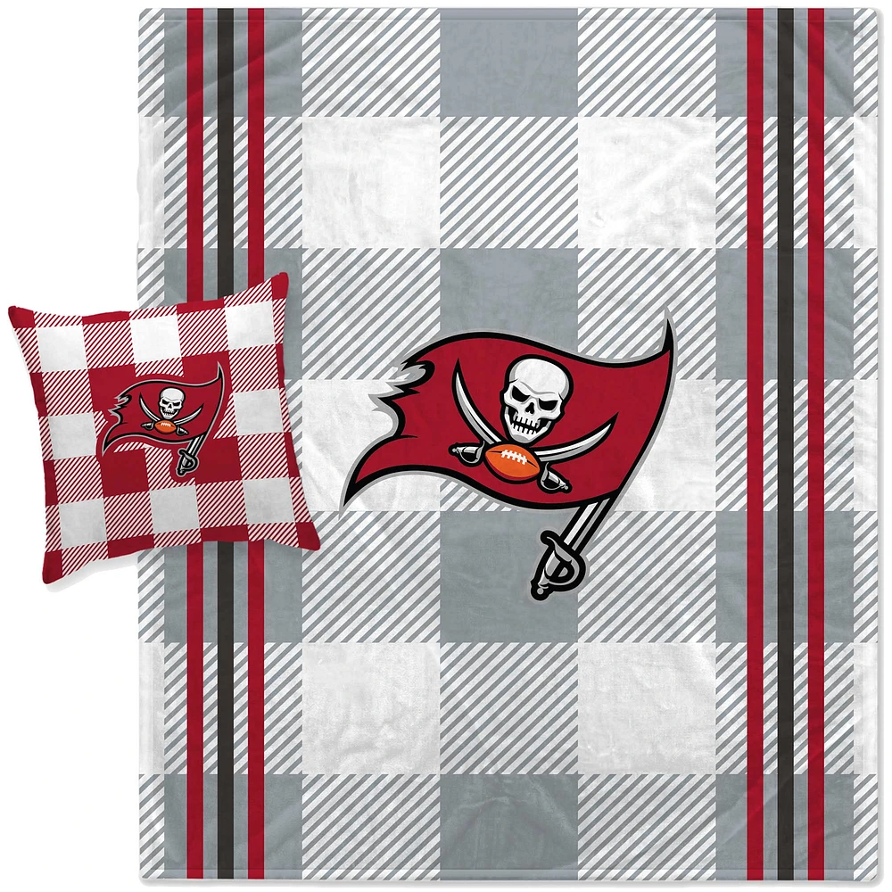 Pegasus Tampa Bay Buccaneers Gray Plaid Stripes Blanket and Pillow Combo Set