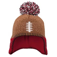 Bonnet en tricot à tête de football Tampa Bay Buccaneers marron/rouge préscolaire avec pompon