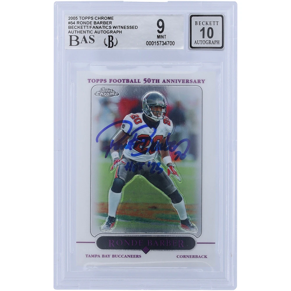 Ronde Barber Tampa Bay Buccaneers Autographed 2005 Topps Chrome #54 Beckett Fanatics Witnessed Authenticated 9/10 Card with "HOF 23" Inscription