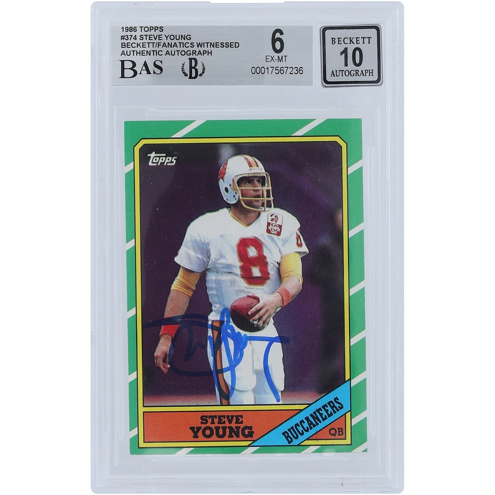 V106832 Bucs Steve Young Tampa Bay Buccaneers Autographié 1986 Topps #374 Beckett Fanatics Witnessed Authentifié 6/10 Rookie Card Steve Young AUT TPP TRADING CARDS 45666 AUTTRC CA01F06946 #29