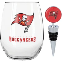 Verre à vin sans pied Tampa Bay Buccaneers de 15 oz avec bouchon pour bouteille de vin de The Memory Company