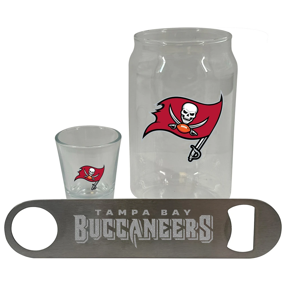 Lot de trois verres à bière de 2 oz et décapsuleur des Buccaneers de Tampa Bay de The Memory Company