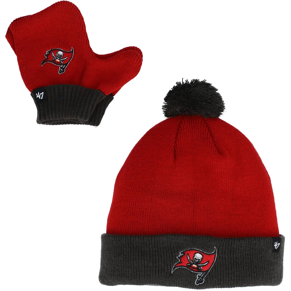 Toddler '47 Rouge/Étain Tampa Bay Buccaneers Bam Bam Bonnet en tricot à revers avec pompons et ensemble de mitaines