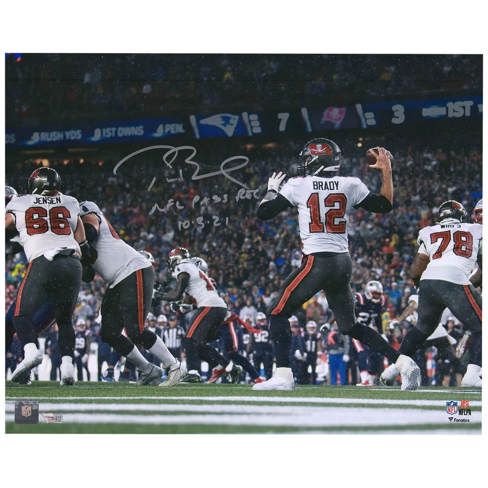 Tom Brady New England Patriots & Tampa Bay Buccaneers Autographed Riddell  Half & Half Speed Flex Authentic Helmet - Signature on New England Side