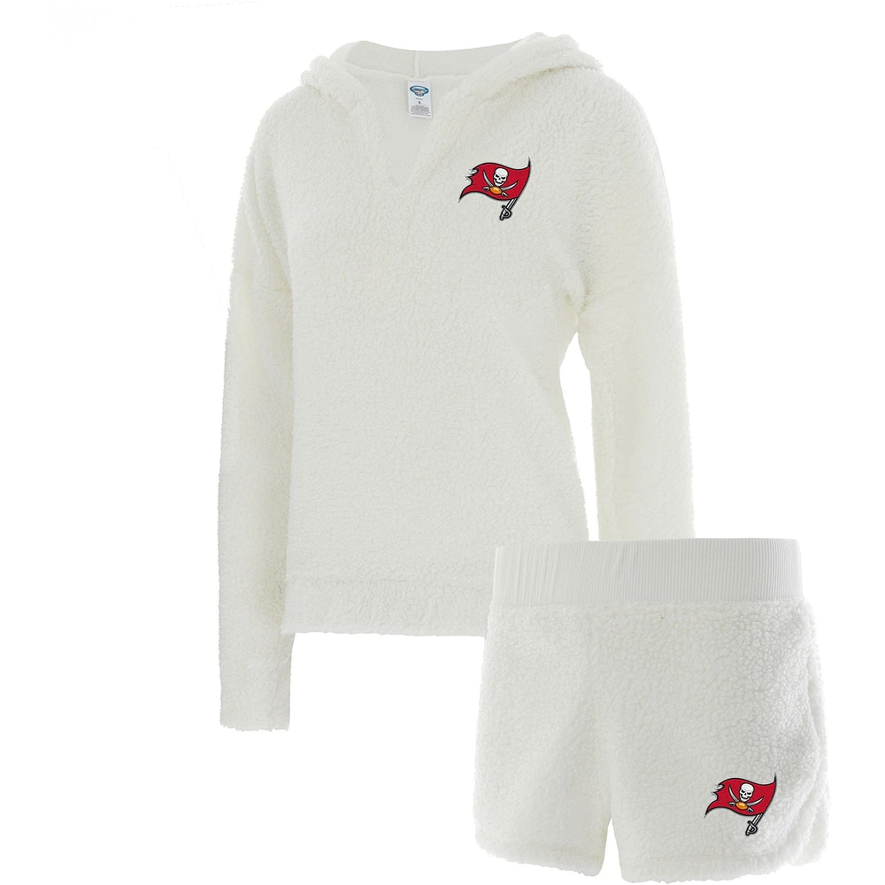 Women's Concepts Sport Cream Tampa Bay Buccaneers Fluffy Hoodie Top & Shorts Set