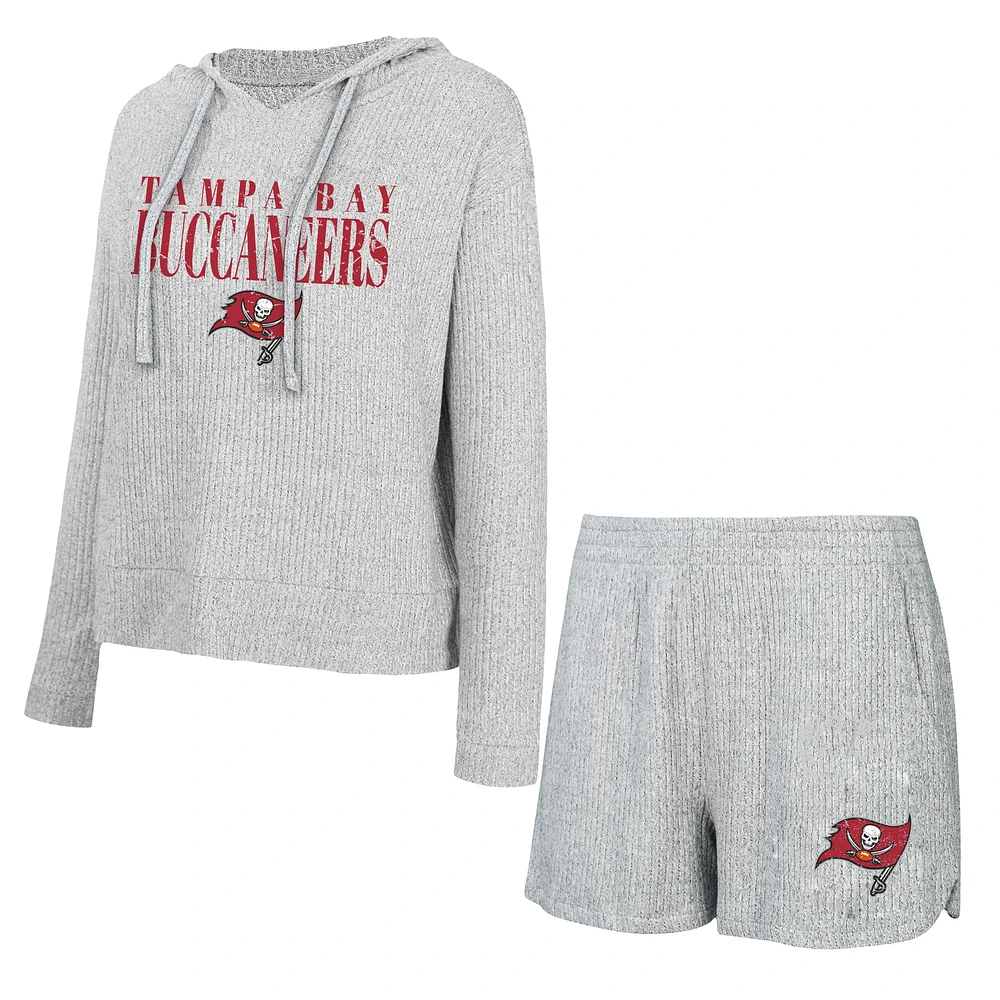 Ensemble t-shirt et short à capuche manches longues Concepts Sport gris Tampa Bay Buccaneers Juniper pour femmes