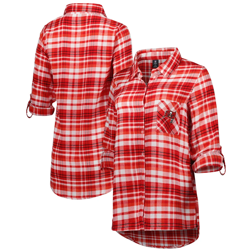 Women's Concepts Sport Red Tampa Bay Buccaneers Mainstay Plaid Full-Button Long Sleeve Nightshirt