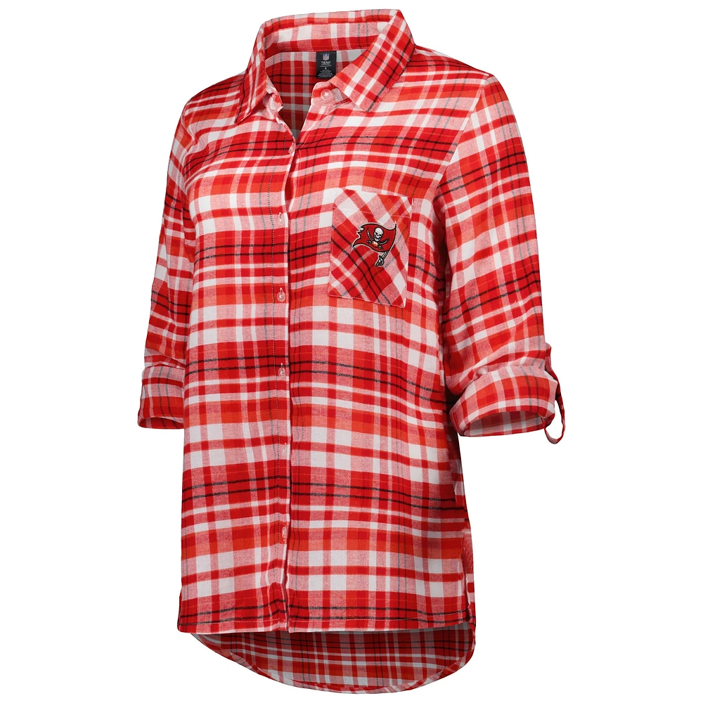 Women's Concepts Sport Red Tampa Bay Buccaneers Mainstay Plaid Full-Button Long Sleeve Nightshirt