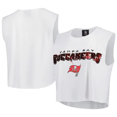 Tampa Bay Buccaneers Cuce Women's Sequin Tri-Blend Cropped Tank Top - White