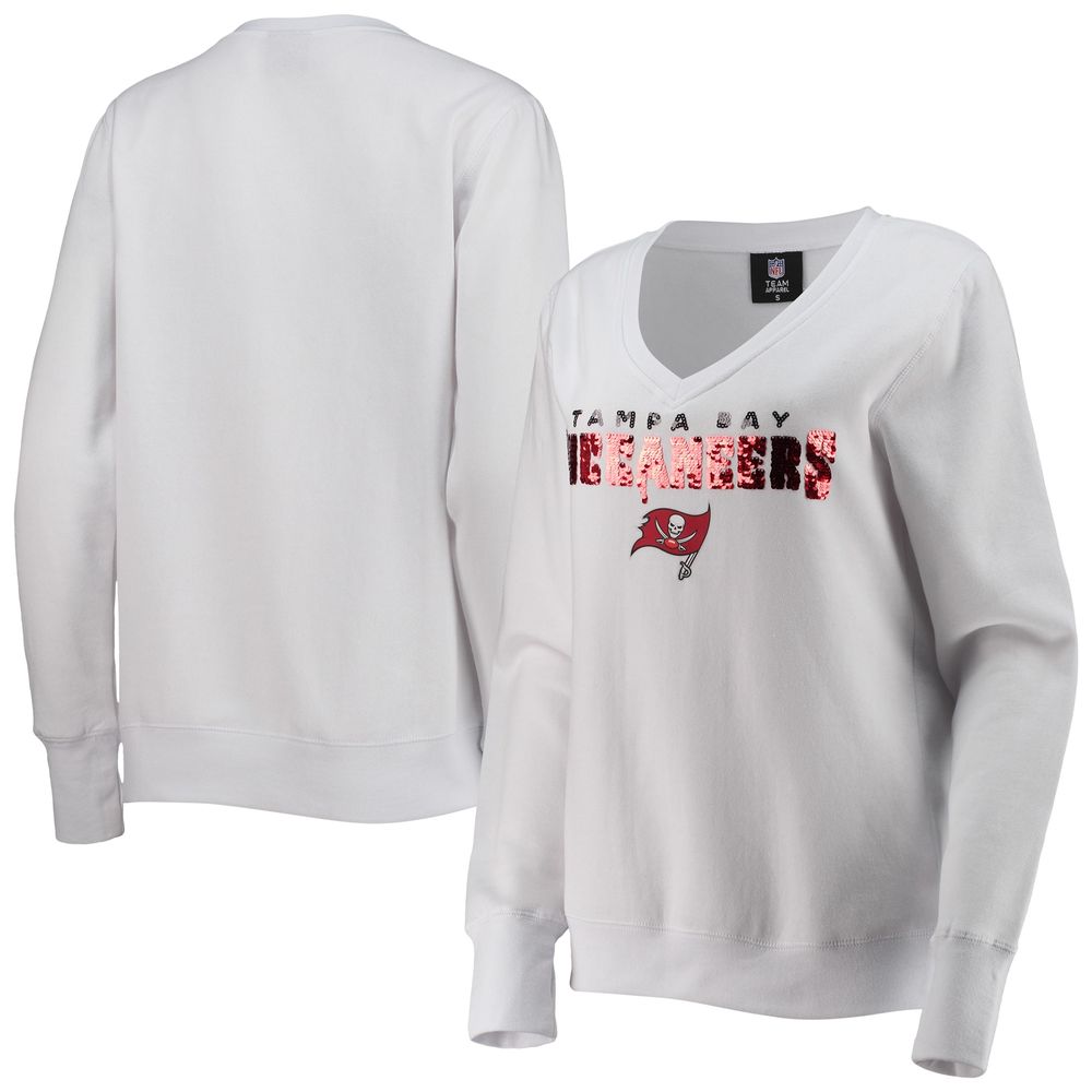 Women's Cuce White Tampa Bay Buccaneers Victory V-Neck Pullover Sweatshirt