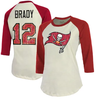 Men's Tom Brady Cream/Orange Tampa Bay Buccaneers Player Name & Number  Raglan 3/4-Sleeve T-Shirt