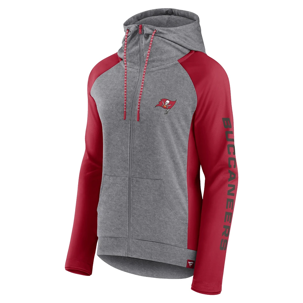 Women's Fanatics Gray/Red Tampa Bay Buccaneers Blind Side Raglan Full-Zip Hoodie