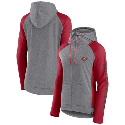 Women's Fanatics Gray/Red Tampa Bay Buccaneers Blind Side Raglan Full-Zip Hoodie