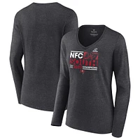 Women's Fanatics Heather Charcoal Tampa Bay Buccaneers 2023 NFC South Division Champions Conquer Long Sleeve V-Neck T-Shirt