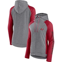 Women's Fanatics  Heather Gray/College Red Tampa Bay Buccaneers Blind Side Lightweight Full-Zip Hoodie