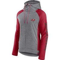 Women's Fanatics  Heather Gray/College Red Tampa Bay Buccaneers Blind Side Lightweight Full-Zip Hoodie