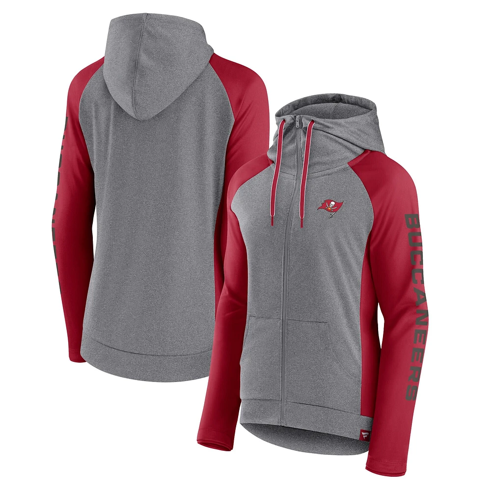 Women's Fanatics Heather Gray/College Red Tampa Bay Buccaneers Blind Side Lightweight Full-Zip Hoodie