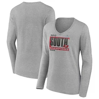 Women's Fanatics Heather Gray Tampa Bay Buccaneers 2024 NFC South Division Champions Conquer Long Sleeve V-Neck T-Shirt