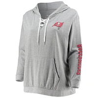 Women's Fanatics Heathered Gray Tampa Bay Buccaneers Plus Lace-Up Pullover Hoodie