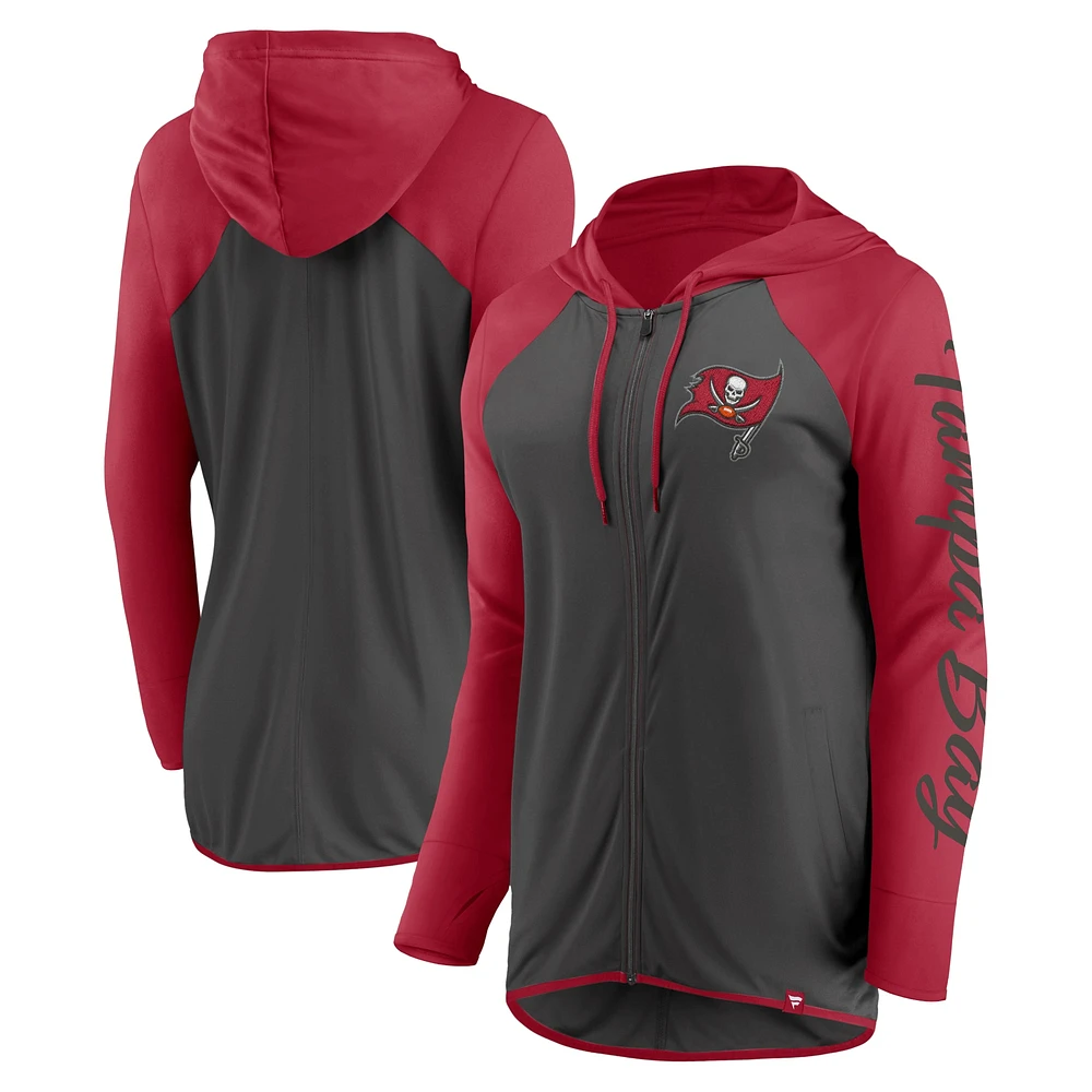 Sweat à capuche zippé intégral pour femme Fanatics Pewter/Red Tampa Bay Buccaneers