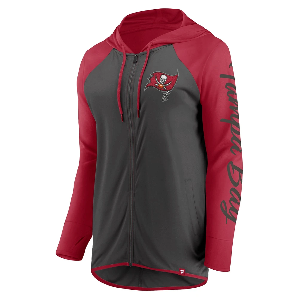 Sweat à capuche zippé intégral pour femme Fanatics Pewter/Red Tampa Bay Buccaneers