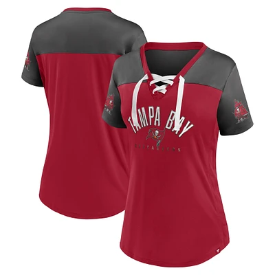 Women's Fanatics Red/Pewter Tampa Bay Buccaneers Blitz & Glam Lace-Up V-Neck Jersey T-Shirt