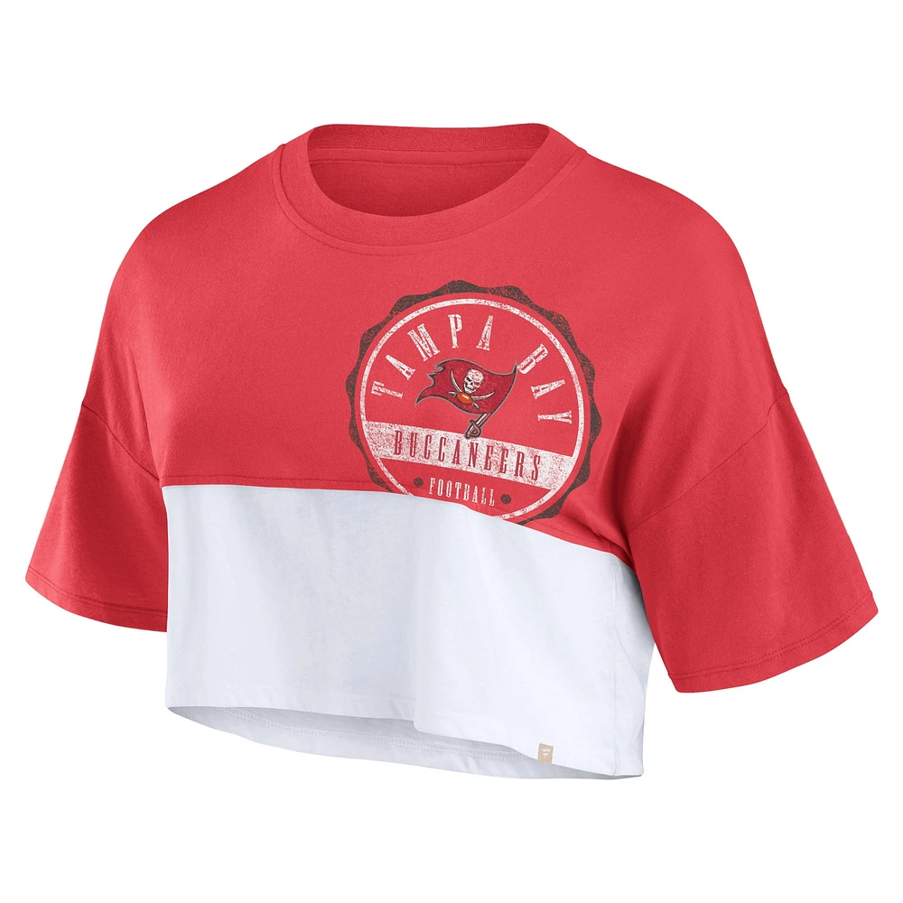 T-shirt court fendu de couleur carrée Fanatics pour femmes, rouge/blanc, Tampa Bay Buccaneers