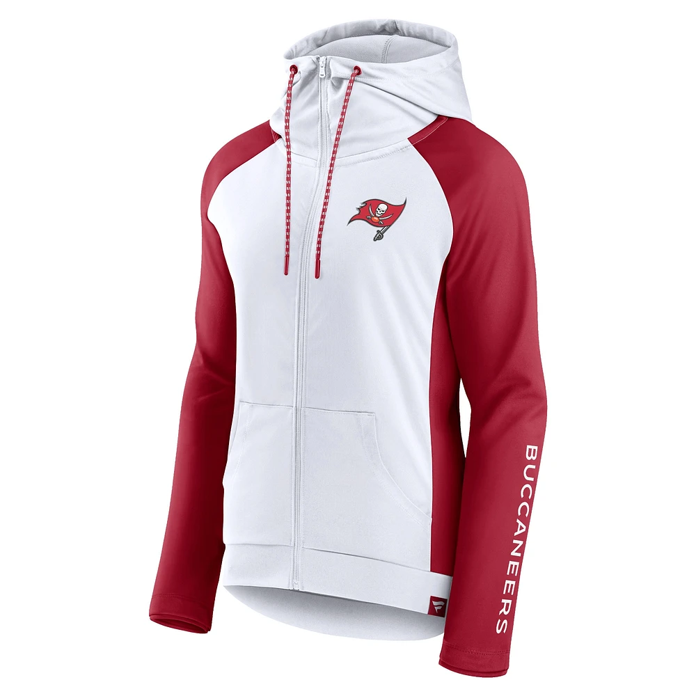 Women's Fanatics White/Red Tampa Bay Buccaneers End Around Lightweight Raglan Full-Zip Hoodie Jacket