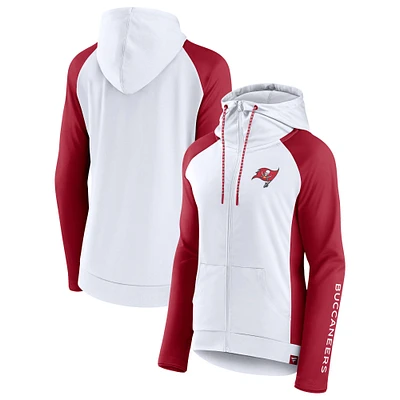 Veste à capuche légère raglan entièrement zippée pour femmes Fanatics blanc/rouge Tampa Bay Buccaneers End Around