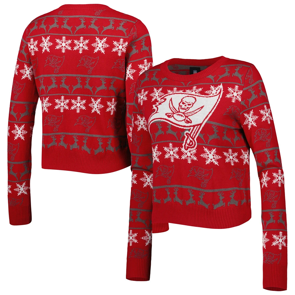 Chandail court FOCO Tampa Bay Buccaneers Ugly Holiday pour femmes, rouge