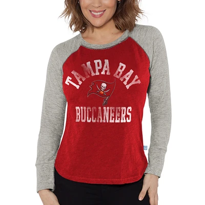 T-shirt à manches longues raglan en tricot gaufré G-III 4Her by Carl Banks pour femme rouge/gris chiné Tampa Bay Buccaneers