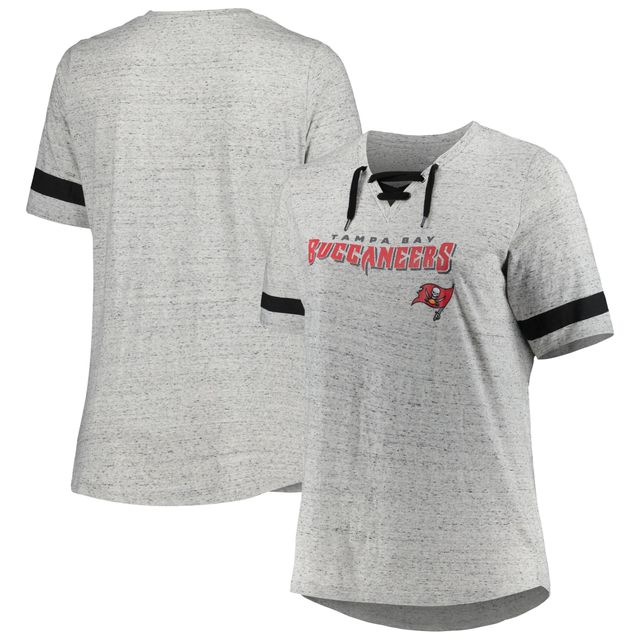 T-shirt à lacets et col en V grande taille pour femmes, gris chiné, Tampa Bay Buccaneers